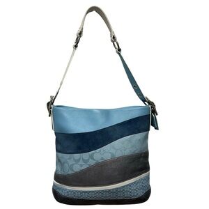 Coach Vintage Signature Wave Duffle Patchwork Hobo Bag Blue #10653 RARE